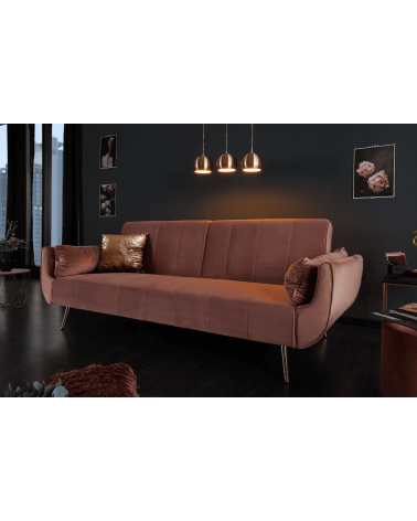 Canapé-lit DIVANI 215 cm en velours rose poudré