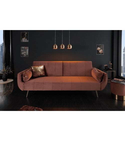 Sofá cama DIVANI de 215 cm en terciopelo rosa empolvado