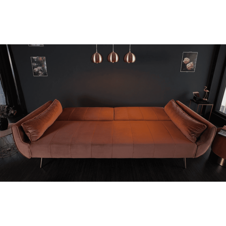 Sofá cama DIVANI de 215 cm en terciopelo rosa empolvado