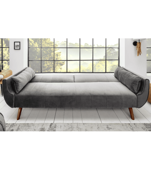 Sofá cama DIVANI 215 cm en terciopelo gris plateado