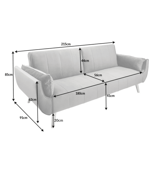 canapé-lit DIVANI 215 cm en velours gris argenté