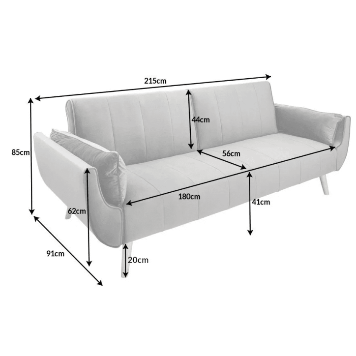 Sofá cama DIVANI 215 cm en terciopelo gris plateado