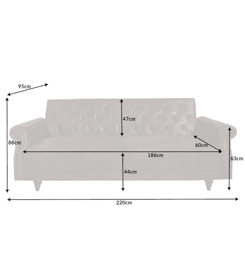 Divano letto BELLE 220 cm marrone antico