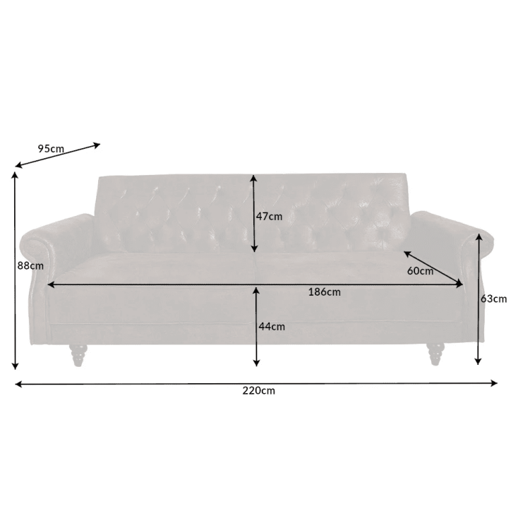 Sofá cama BELLE de 220 cm marrón antiguo