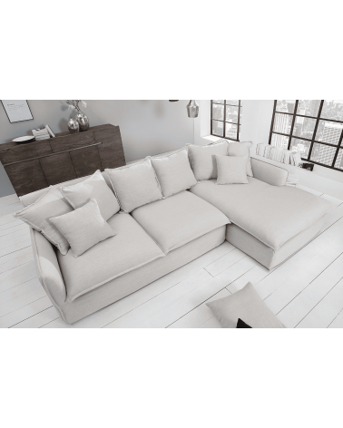 canapé d'angle HEAVEN 255 cm en tissu texturé lin naturel