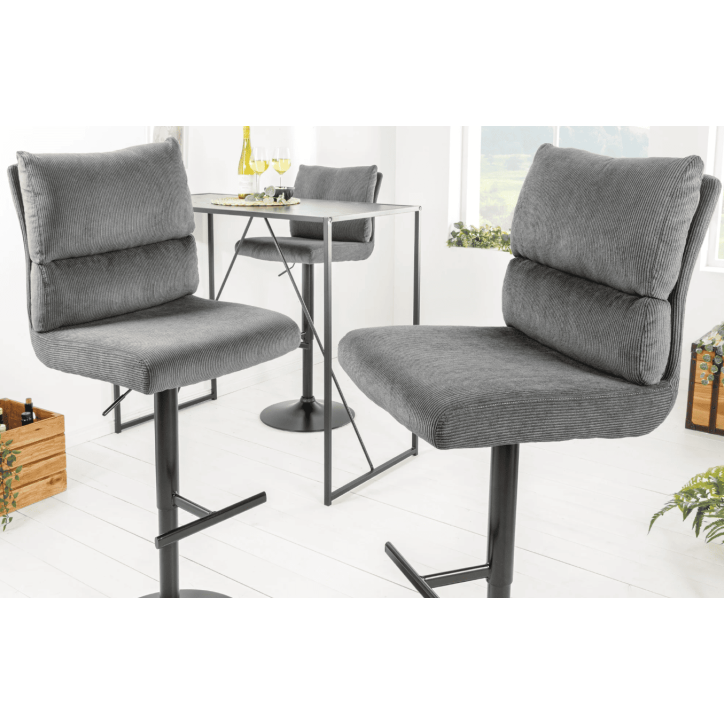 sgabello da bar COMFORT regolabile da 64 a 85 cm in tessuto cord grigio