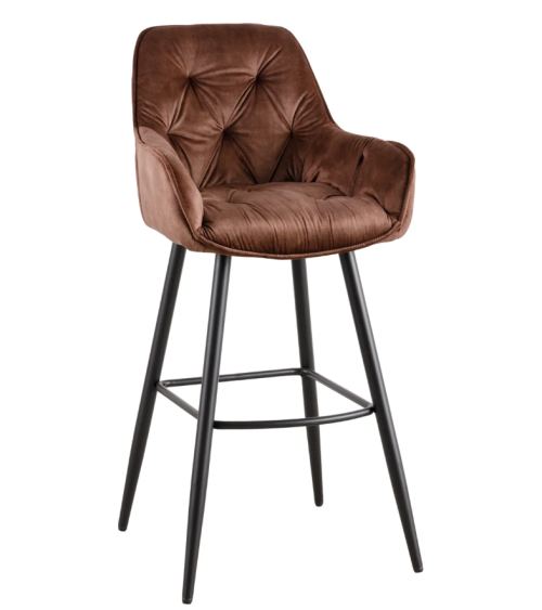 Taburete de bar MILANO 75 cm en terciopelo marrón