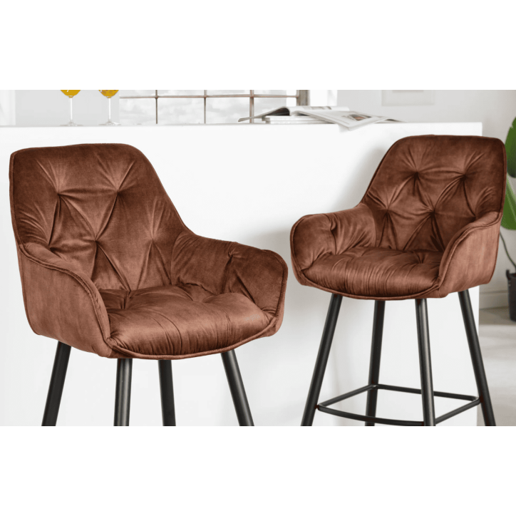 Taburete de bar MILANO 75 cm en terciopelo marrón