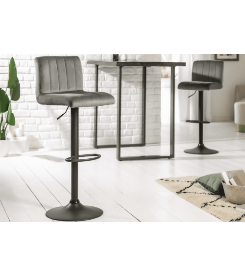 Sgabello da bar PORTLAND 88-109 cm in velluto grigio