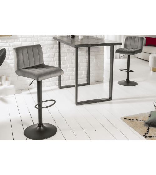 Sgabello da bar PORTLAND 88-109 cm in velluto grigio