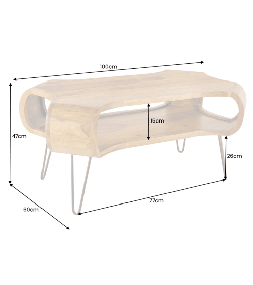 Mesa de centro ORGANIC LIVING 100 cm de madera de sheesham