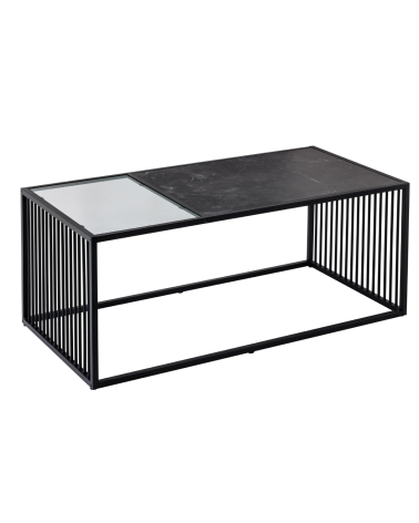 Table basse ARCHITECTURE 100 cm au style marbre et verre fumé