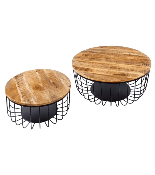 2 mesas de centro STORAGE en madera de mango natural y metal
