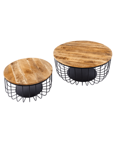 2 mesas de centro STORAGE en madera de mango natural y metal
