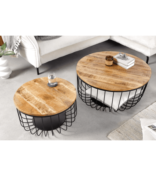 2 mesas de centro STORAGE en madera de mango natural y metal