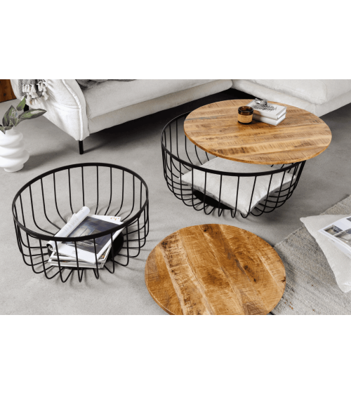 2 mesas de centro STORAGE en madera de mango natural y metal