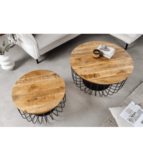 2 mesas de centro STORAGE en madera de mango natural y metal