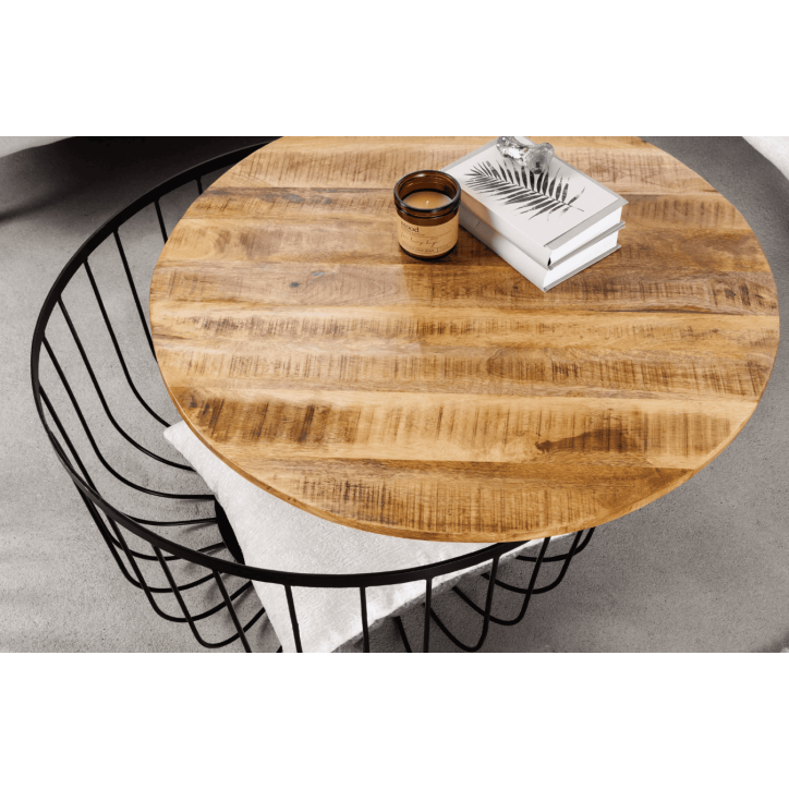 2 mesas de centro STORAGE en madera de mango natural y metal