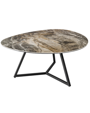 Tavolino da caffè MARVELOUS 90 cm in ceramica color taupe e vetro temperato