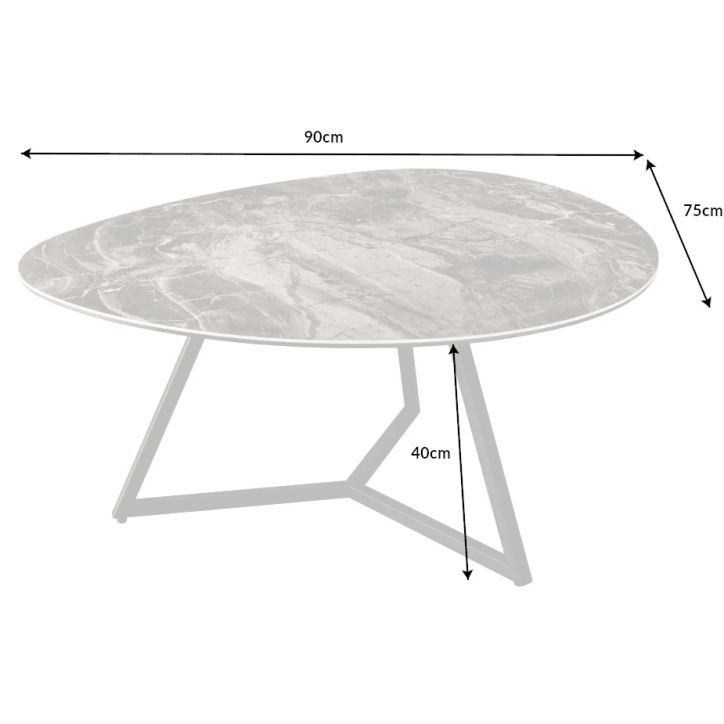 Mesa de centro MARVELOUS de 90 cm en cerámica color taupe y vidrio templado