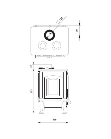 Estufa de leña L-ornament short kitchen con clapet