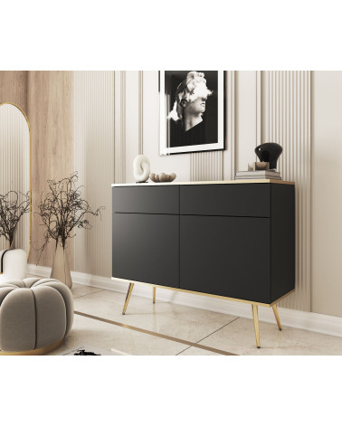 Odense servieskast licht eiken, zwart en gehard glas 154 cm