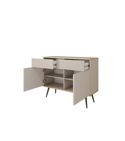 Odense servieskast licht eiken, zwart en gehard glas 154 cm