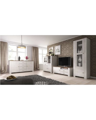 Ensemble tv buffet ASSELIA blanc et chêne