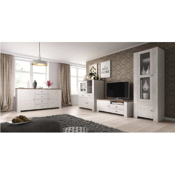 Ensemble tv buffet ASSELIA blanc et chêne