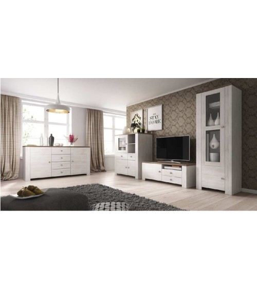 Ensemble tv buffet ASSELIA blanc et chêne