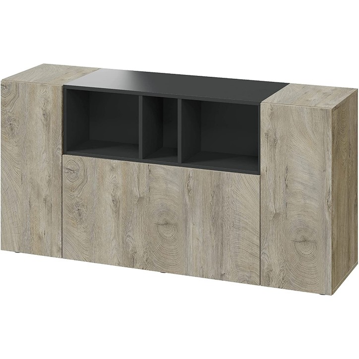 Buffet 3 portes 150 x 41 x 76 cm chêne Alaska-gris anthracite
