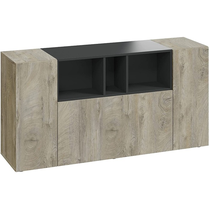 Buffet 3 portes 150 x 41 x 76 cm chêne Alaska-gris anthracite