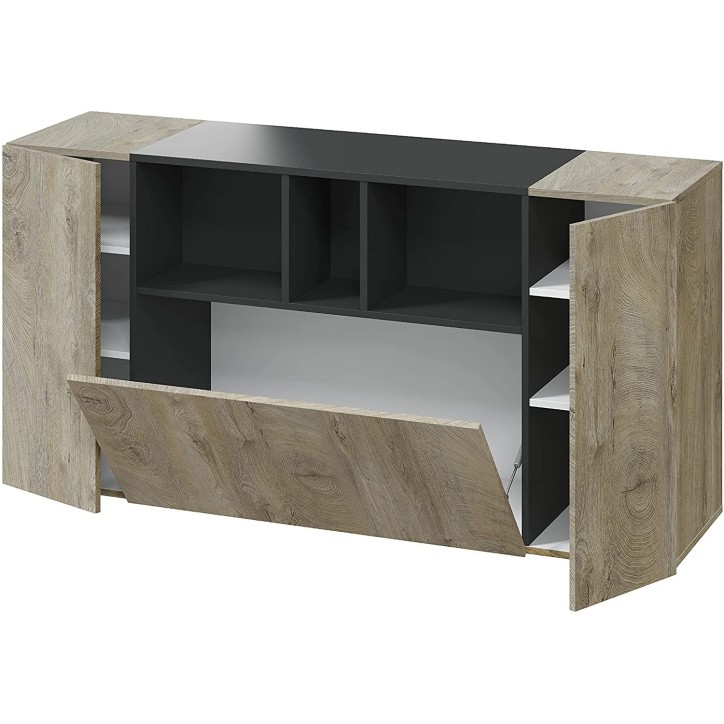 Buffet 3 portes 150 x 41 x 76 cm chêne Alaska-gris anthracite