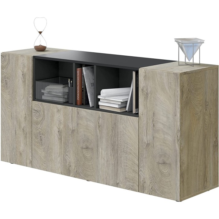 Buffet 3 portes 150 x 41 x 76 cm chêne Alaska-gris anthracite