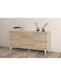 Buffet 3 portes 154 x 41 x 75 cm chêne canadian-blanc brillant