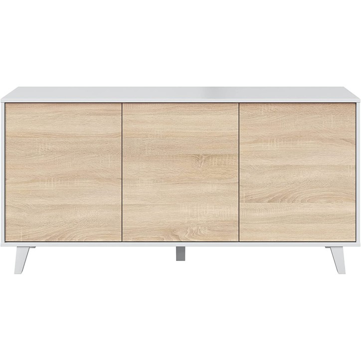 Buffet 3 portes 154 x 41 x 75 cm chêne canadian-blanc brillant