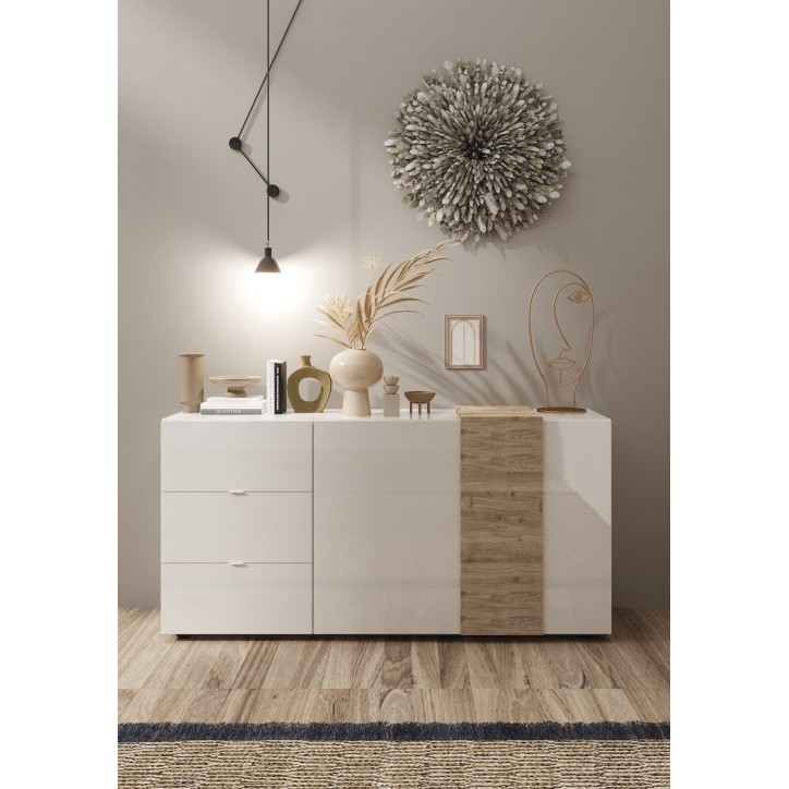 Buffet 2 portes et 3 tiroirs VENUS blanc laqué brillant/Kadiz 181 cm