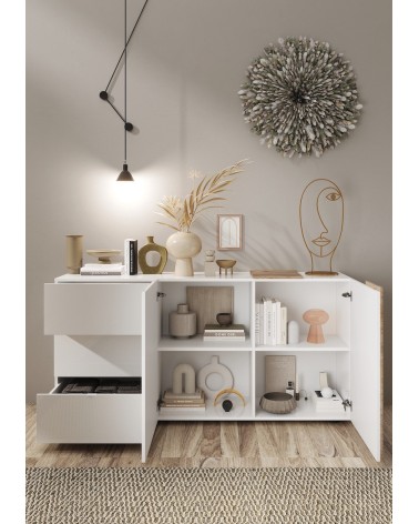 Buffet 2 portes et 3 tiroirs VENUS blanc laqué brillant/Kadiz 181 cm