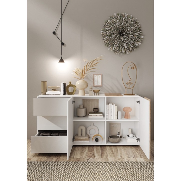 Buffet 2 portes et 3 tiroirs VENUS blanc laqué brillant/Kadiz 181 cm