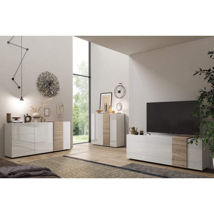 Buffet haut 2 portes VENUS blanc laqué brillant/Kadiz 121x114x44 cm