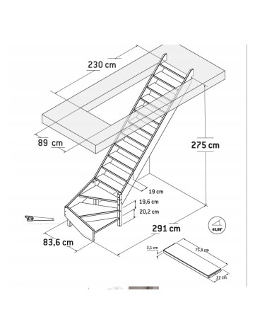Escalera SAVOIE SLIM - Lx75,8cm