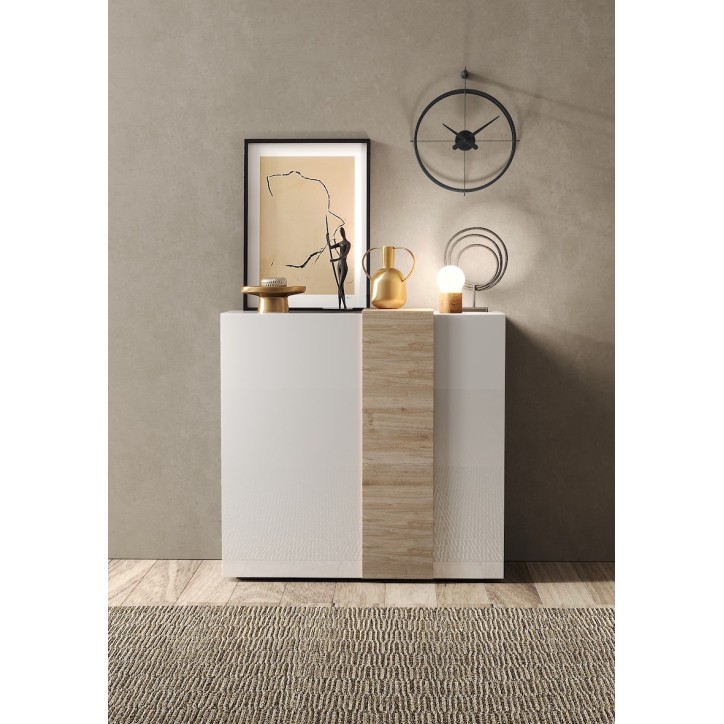 Buffet haut 2 portes VENUS blanc laqué brillant/Kadiz 121x114x44 cm