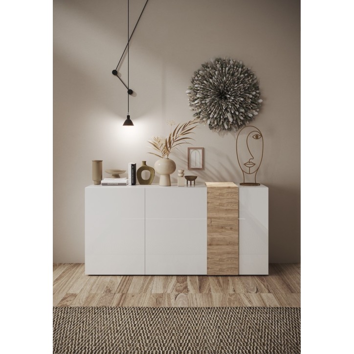 Buffet 3 portes VENUS blanc laqué brillant/Kadiz 181 cm