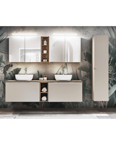 Ensemble de salle de bain Santa Fe Taupe 140cm - 2 vasques, 1 colonne
