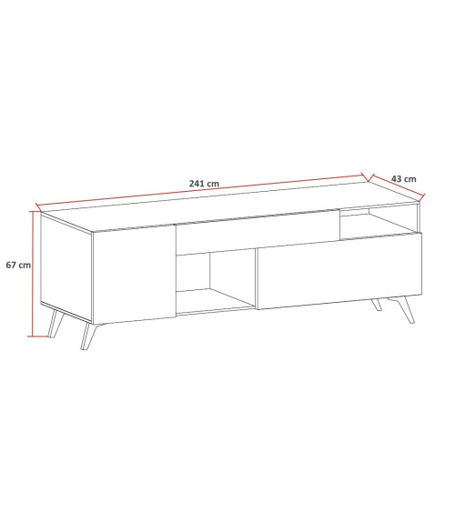 Meuble TV ANDORRE 240 cm 2 portes et 1 tiroir Coloris au choix