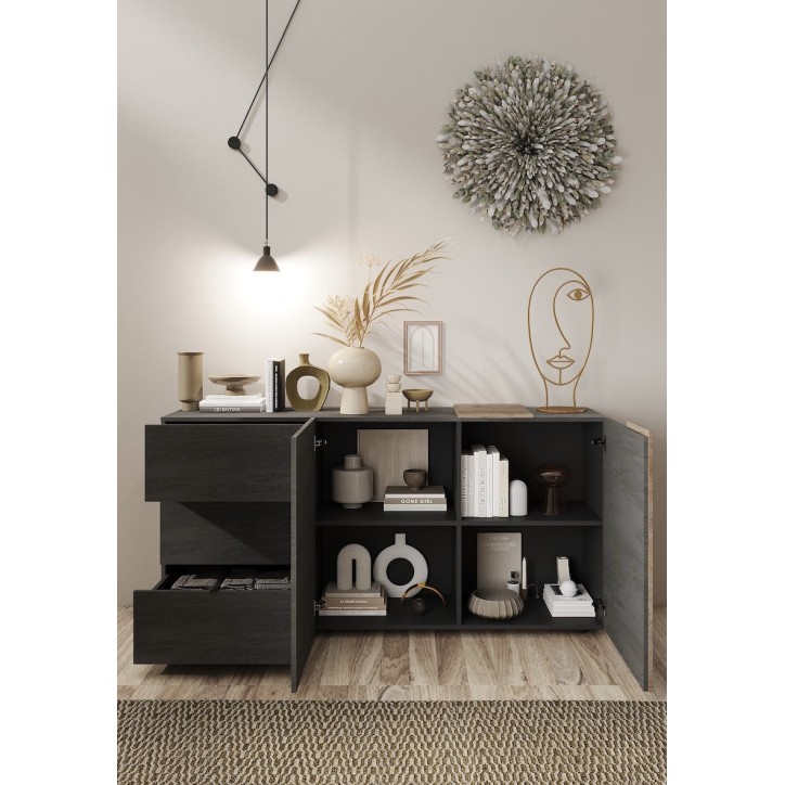 Buffet 2 portes et 3 tiroirs VENUS titan/mercury 181 cm