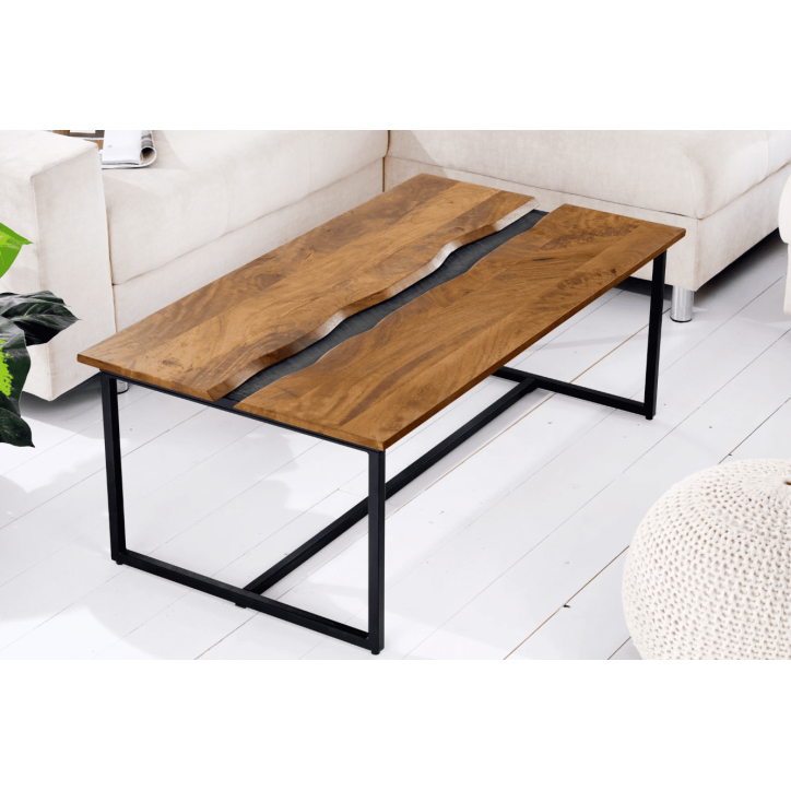 Table basse AMAZONAS 110 cm en bois de manguier et ardoise