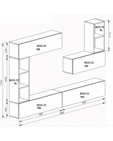 Ensemble meuble TV Box Sydney Blanc -  280cm