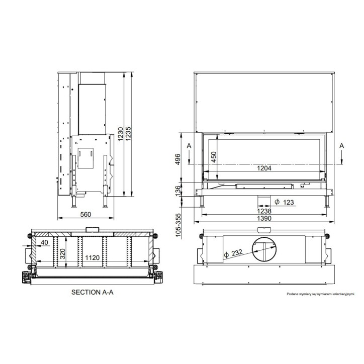 Inserto per caminetto KFD Linea H 1180 3.0, 19 kW