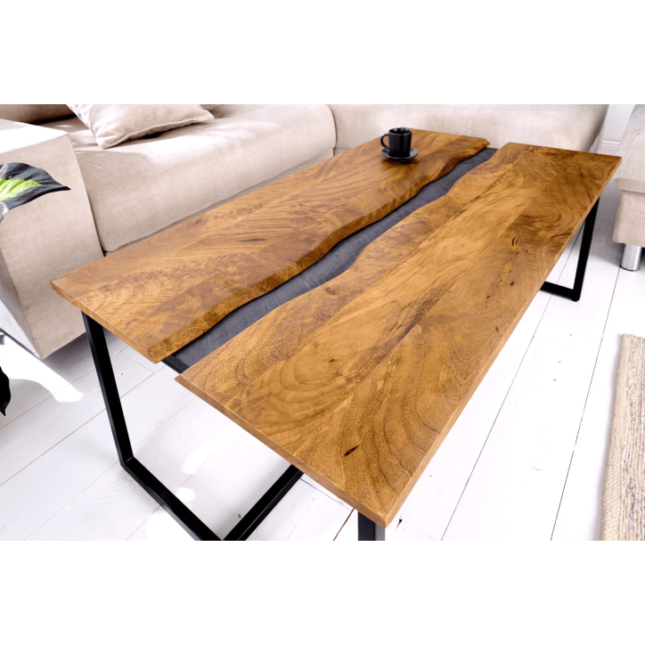 Table basse AMAZONAS 110 cm en bois de manguier et ardoise
